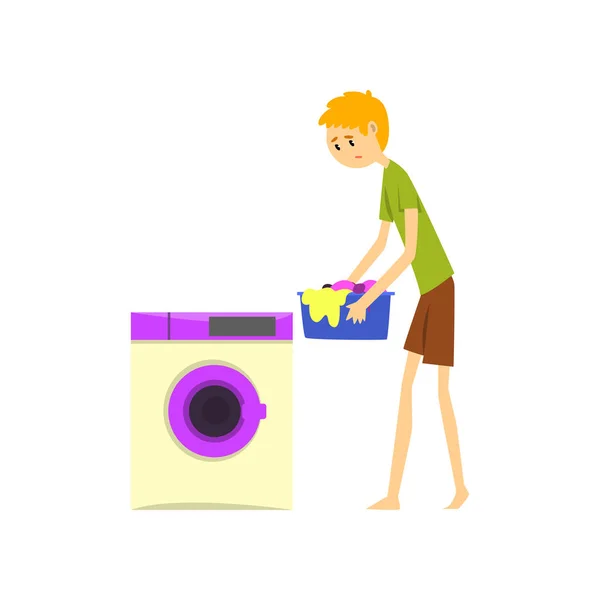 Henpecked man, husband doing laundry, househusband doing household cartoon vector Illustration on a white background — Stock Vector