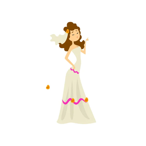 Arrogant Bride White Dress Vector Illustration Isolated White Background — Stock Vector