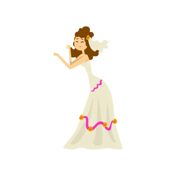 Young woman in a wedding dress vector Illustration on a white background — Stock Vector