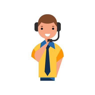 Air traffic controller character, man in uniform with headset vector Illustration on a white background clipart