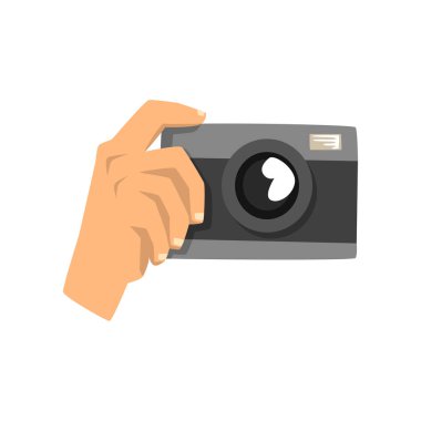 El alarak fotoğraf kamera vektör çizim üzerinde beyaz bir arka plan ile