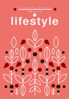 Yaşam tarzı afiş özgün tasarımı, kart, afiş, el ilanı, davetiye, broşür vektör çizim çiçek ile ekolojik şablonu