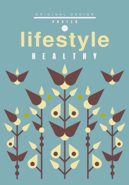Yaşam tarzı afiş özgün tasarımı, kart, afiş, el ilanı, davetiye, broşür vektör çizim için mavi renkte ekolojik şablonu