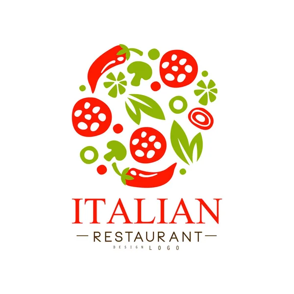 Diseño del logotipo del restaurante italiano, auténtico vector de etiqueta de comida continental tradicional Ilustración i sobre un fondo blanco — Archivo Imágenes Vectoriales
