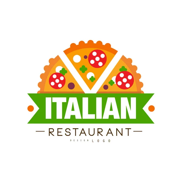 Diseño del logotipo del restaurante italiano, auténtico vector de etiqueta de comida continental tradicional Ilustración sobre un fondo blanco — Archivo Imágenes Vectoriales
