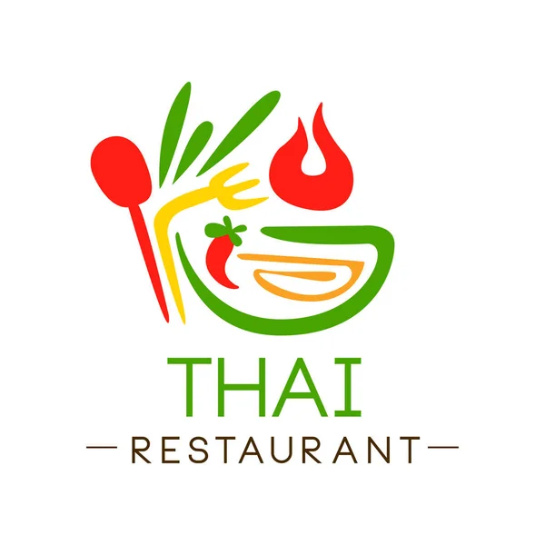 Diseño del logotipo del restaurante tailandés, auténtico vector de etiqueta de comida continental tradicional Ilustración sobre un fondo blanco — Archivo Imágenes Vectoriales