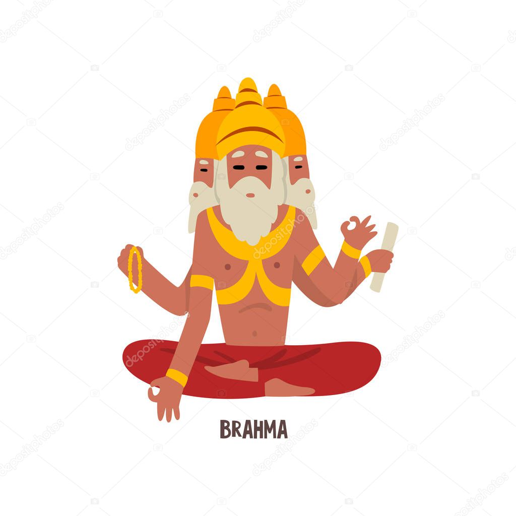 Brahma Indian God cartoon character vector Illustration on a white background