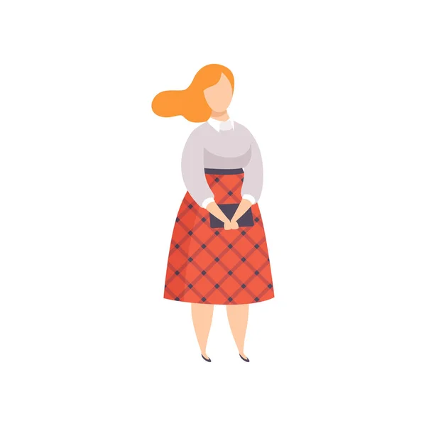 Belle femme plus taille dans des vêtements à la mode, courbée, fille en surpoids, vecteur positif du corps Illustration i sur un fond blanc — Image vectorielle