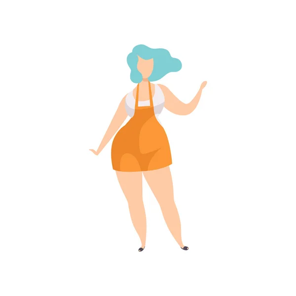 Hermosa mujer de tamaño grande con cabello teñido de azul, chica con curvas y sobrepeso, vector positivo para el cuerpo Ilustración sobre un fondo blanco — Archivo Imágenes Vectoriales