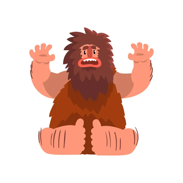 Drôle primitif homme des cavernes, âge de pierre homme préhistorique personnage dessin animé vecteur illustration sur un fond blanc — Image vectorielle