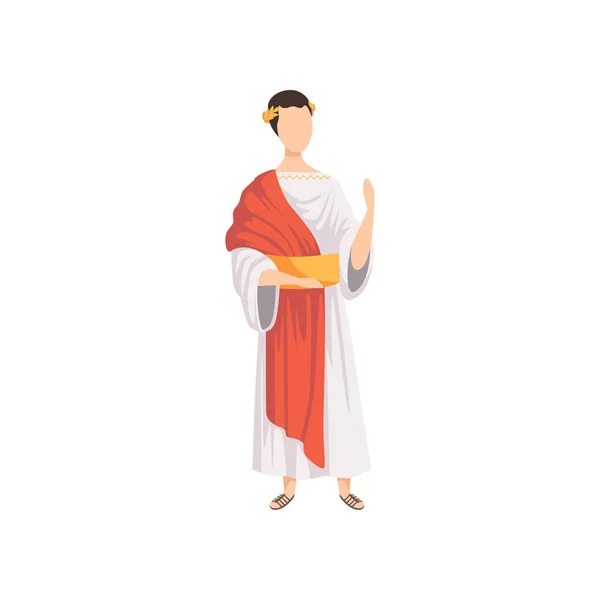 Roman emperor, man in traditional clothes of Ancient Rome vector Illustration on a white background — Stock Vector