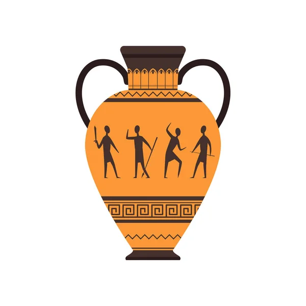 Antieke vaas of Amfora met traditionele Romeinse sieraad vector illustratie op een witte achtergrond — Stockvector