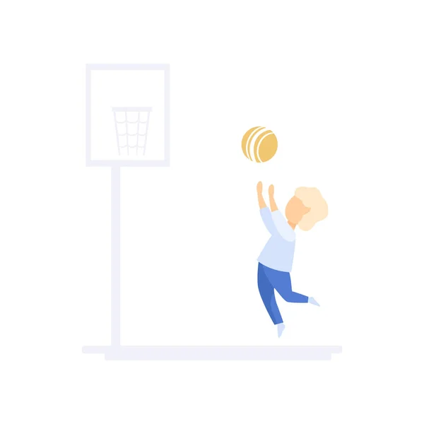 Little Boy Karakter Spelen Basketbal Familie Lifestyle Concept Vector Illustratie — Stockvector