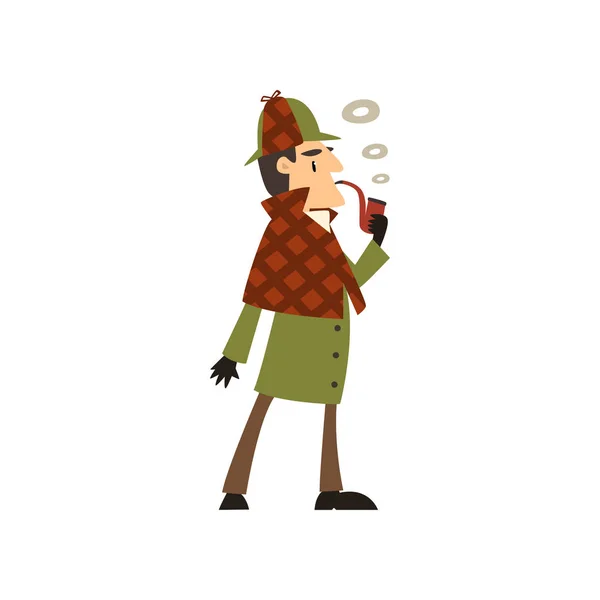 Sherlock Holmes personaggio detective fumare tabacco tubo vettore Illustrazione su uno sfondo bianco — Vettoriale Stock