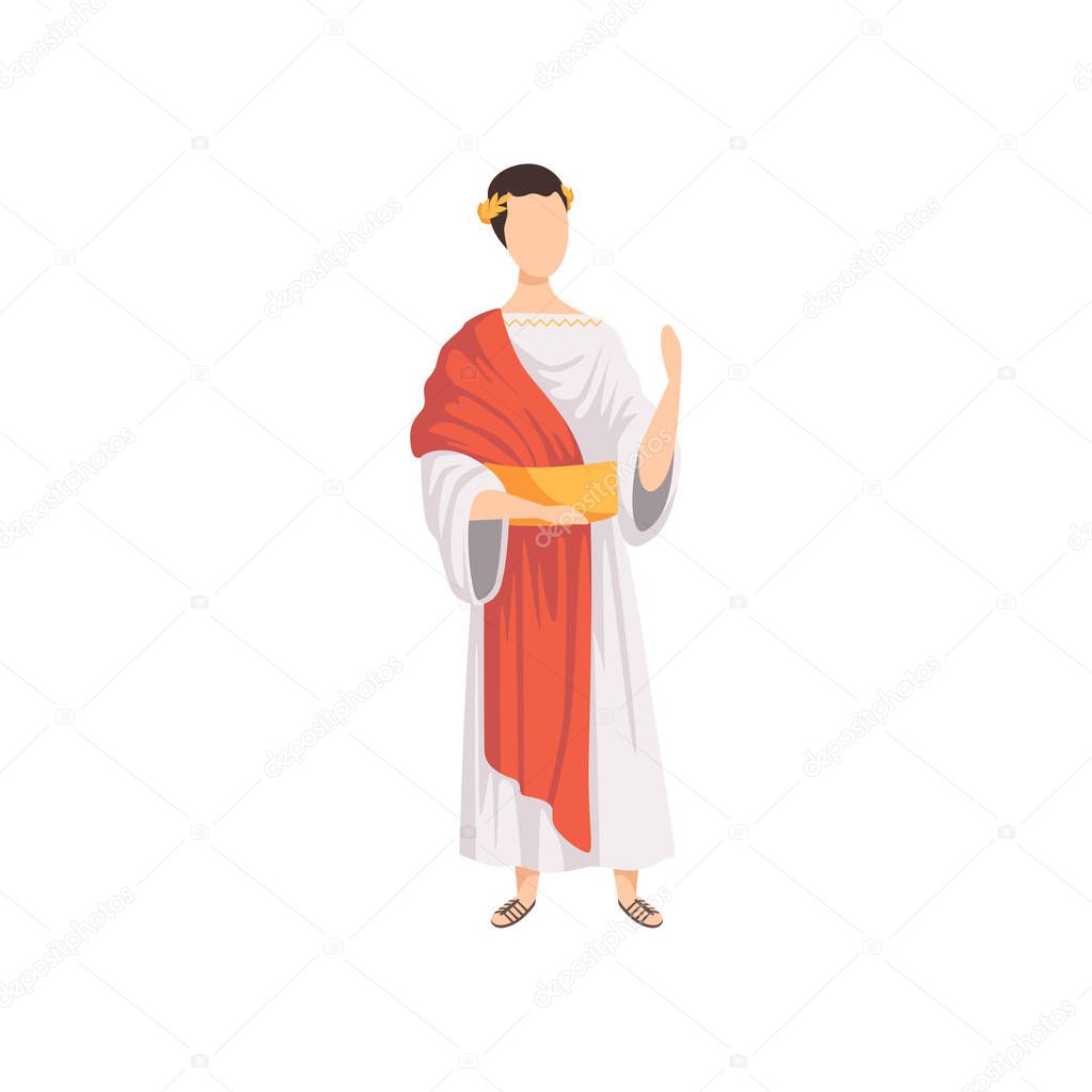 Roman emperor, man in traditional clothes of Ancient Rome vector Illustration on a white background