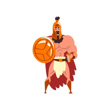 Altın zırh ve kırmızı pelerin, eski asker karakter vektör çizim beyaz bir arka plan Spartalı savaşçı