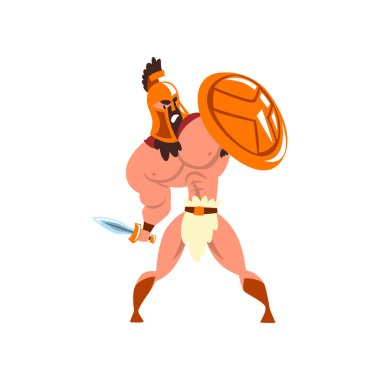 Altın zırh ve kılıç ve kalkan vektör çizim beyaz zemin üzerine kırmızı Pelerin'le Spartalı savaşçı