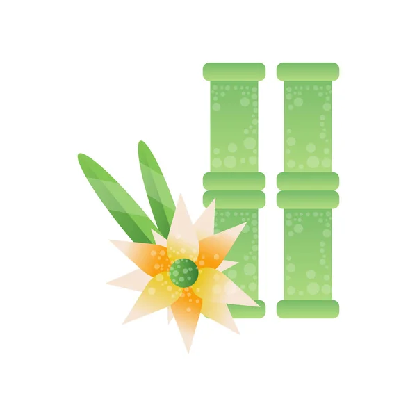 Tiges de bambou vert et fleur de frangipani, vecteur élément design spa Illustration sur fond blanc — Image vectorielle