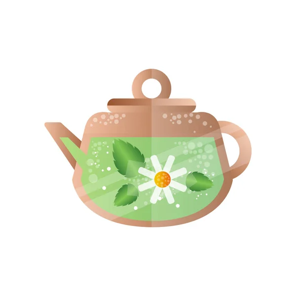 Ромашковый чай в чайнике, вектор элементов спа-дизайна Иллюстрация на белом фоне — стоковый вектор