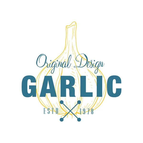 Diseño original logo ajo estd 1978, especias culinarias retro emblema vector Ilustración sobre un fondo blanco — Vector de stock