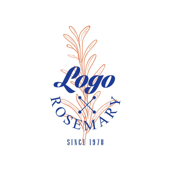 Rosemary logo sinds 1978, pittige keukenkruid retro embleem vector illustratie op een witte achtergrond — Stockvector