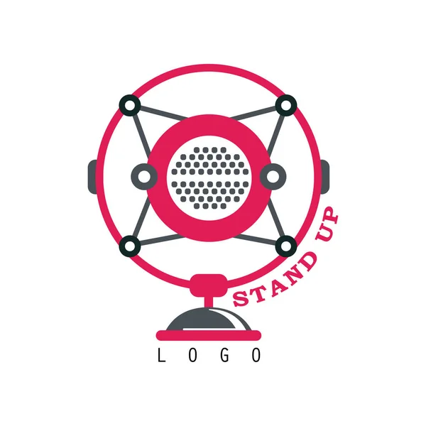 Stand Up Logo, Comedyshow-Schild mit Retro-Mikrofon-Vektorillustration auf weißem Hintergrund — Stockvektor