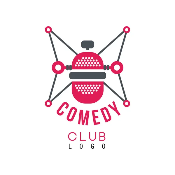 Comedy-Club-Logo mit Retro-Mikrofonvektorabbildung auf weißem Hintergrund — Stockvektor