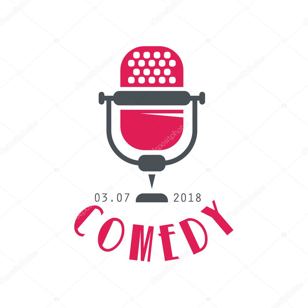 Comedy logo, design element for comedy show poster with date vector Illustration isolated on a white background.