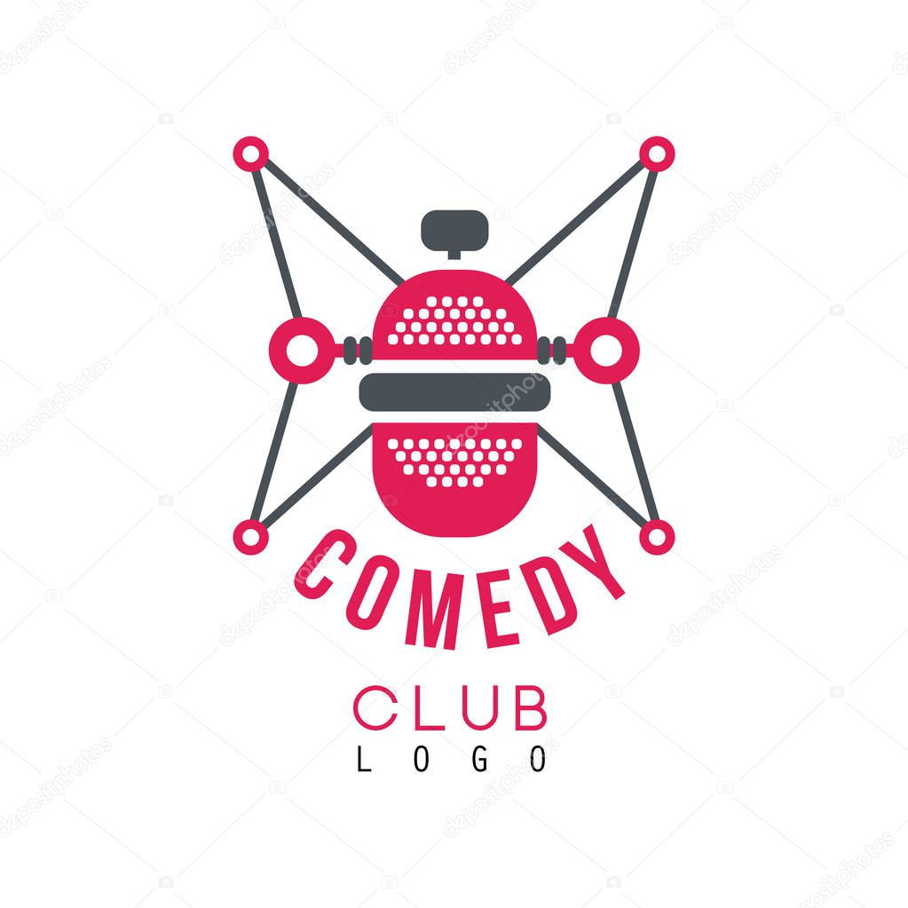 Comedy club logo with retro microphone vector Illustration on a white background