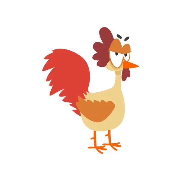 Lustige wütende Henne, Comic-Hühnervogel-Figur mit großen Augen Vektor-Illustration auf weißem Hintergrund — Stockvektor