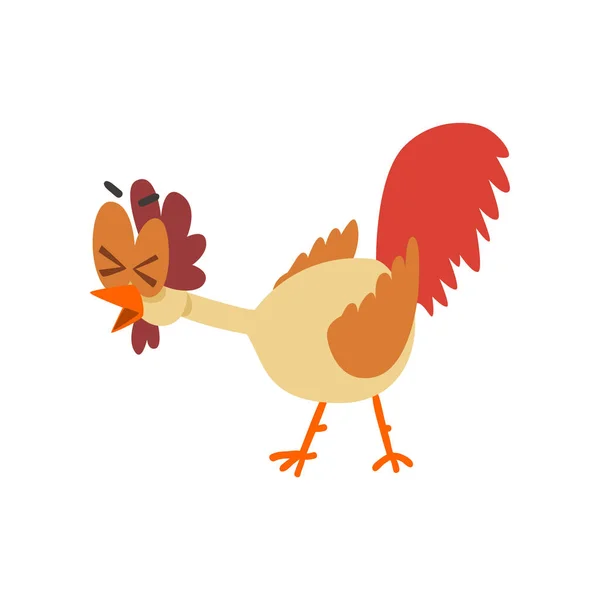 Vicces cackling tyúk, komikus csirke madár rajzfilmfigura nagy szemmel vektoros illusztráció egy fehér háttér — Stock Vector