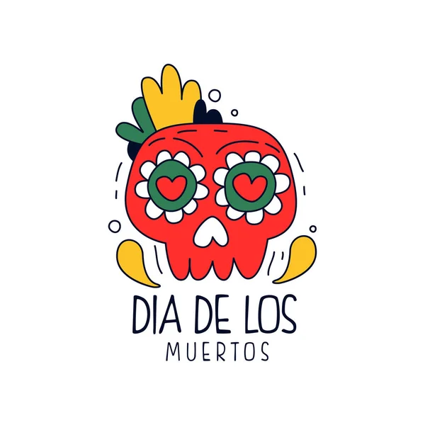 Dia De Los Muertos logotyp, traditionella mexikanska dag döda designelement, holiday part dekoration banner, gratulationskort hand dras vektor Illustration — Stock vektor