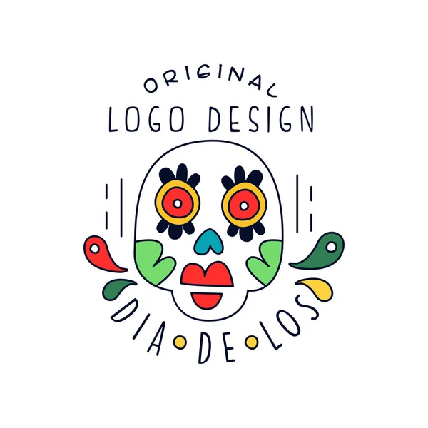 Dia De Los original logo design, traditional Mexican Day of the Dead holiday party decoration banner, greeting card or invitation hand drawn vector Illustration — Stock Vector