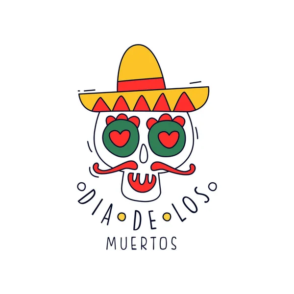 Логотип Dia De Los Muertos, традиционный мексиканский День мертвых, элемент дизайна можно использовать для баннера праздничной вечеринки, поздравительной открытки или приглашения, нарисованного вручную. — стоковый вектор