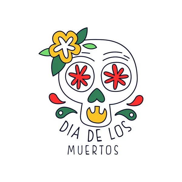Dia De Los Muertos logotyp, traditionella mexikanska dag dödas design element, holiday part dekoration banderoll, affisch, gratulationskort eller inbjudan hand dras vektor Illustration — Stock vektor