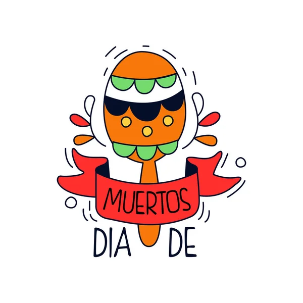 Логотип Dia De Los Muertos, традиционный мексиканский элемент дизайна "День мертвых" с маракой, праздничным баннером, плакатом, поздравительной открыткой или векторной иллюстрацией — стоковый вектор