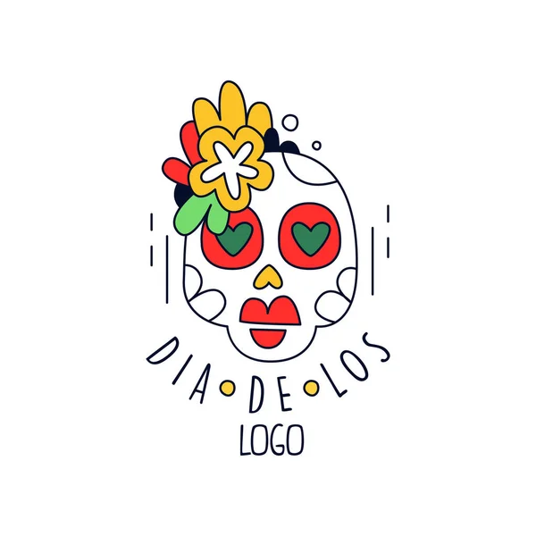 Logo Dia De Los, élément design mexicain de la fête des morts avec crâne de sucre, bannière de fête, affiche, carte de vœux ou vecteur dessiné à la main par invitation Illustration — Image vectorielle