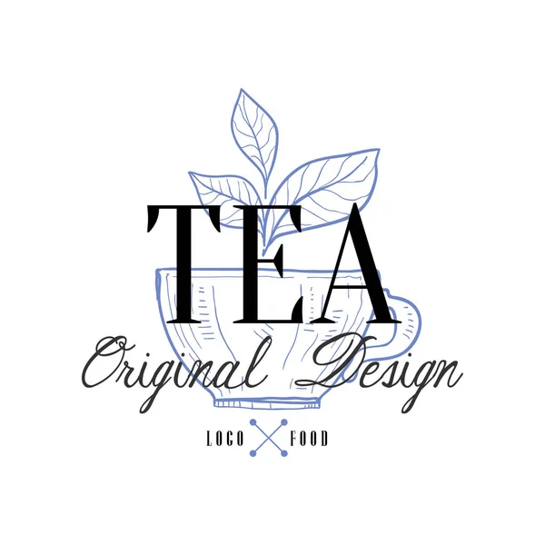 Logotipo del té diseño original, emblema retro para tienda, cafetería, restaurante, negocio de cocina, vector de identidad de marca Ilustración sobre un fondo blanco — Archivo Imágenes Vectoriales