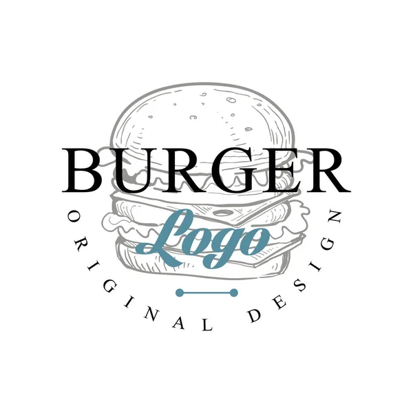Burger-Logo Originaldesign, Retro-Emblem für Bäckerei, Café, Restaurant, Kochgeschäft, Markenidentitätsvektorabbildung auf weißem Hintergrund — Stockvektor