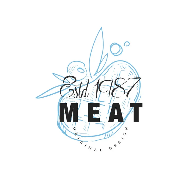 Fleisch-Logo Originaldesign estd 1978, Retro-Emblem für Lebensmittelgeschäft, Café, Restaurant, Kochbetrieb, Markenidentitätsvektorillustration auf weißem Hintergrund — Stockvektor