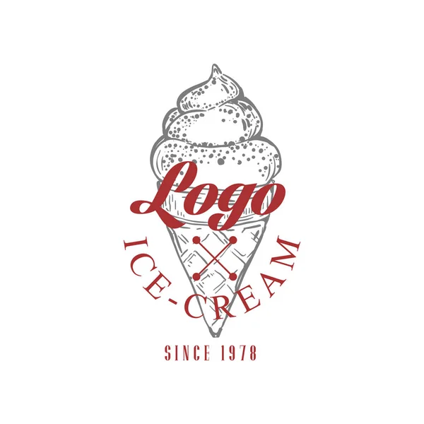 Diseño original del logotipo del helado, emblema retro para tienda, cafetería, restaurante, negocio de cocina, vector de identidad de marca Ilustración sobre un fondo blanco — Archivo Imágenes Vectoriales