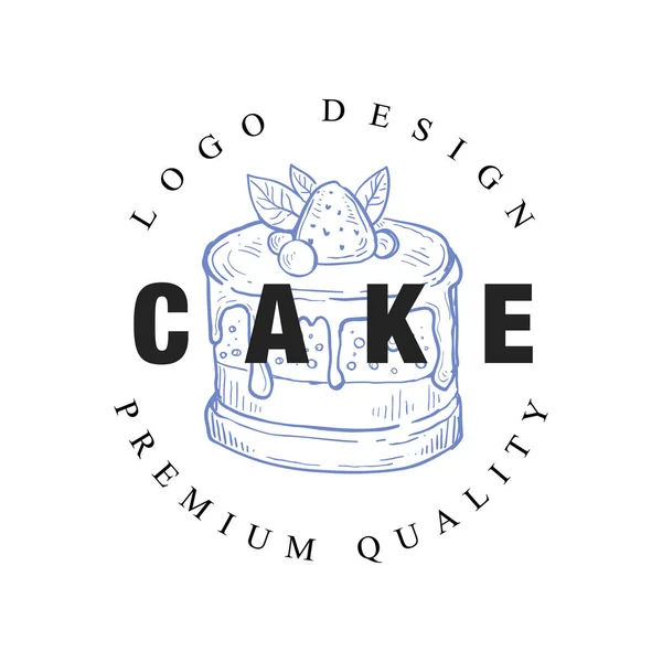 Logo de la torta diseño original de primera calidad, emblema retro para panadería, cafetería, restaurante, negocio de cocina, vector de identidad de marca Ilustración sobre un fondo blanco — Archivo Imágenes Vectoriales
