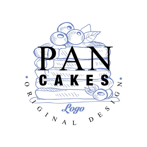 Logo Pancakes design originale, emblema retrò per panetteria, caffè, ristorante, attività di cucina, vettore di identità del marchio Illustrazione su sfondo bianco — Vettoriale Stock