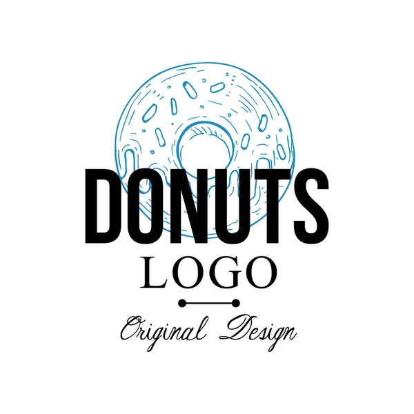 Oorspronkelijke ontwerp van het logo van donuts, retro embleem voor bakkerij winkel, café, restaurant, koken business, merkidentiteit vector illustratie op een witte achtergrond — Stockvector