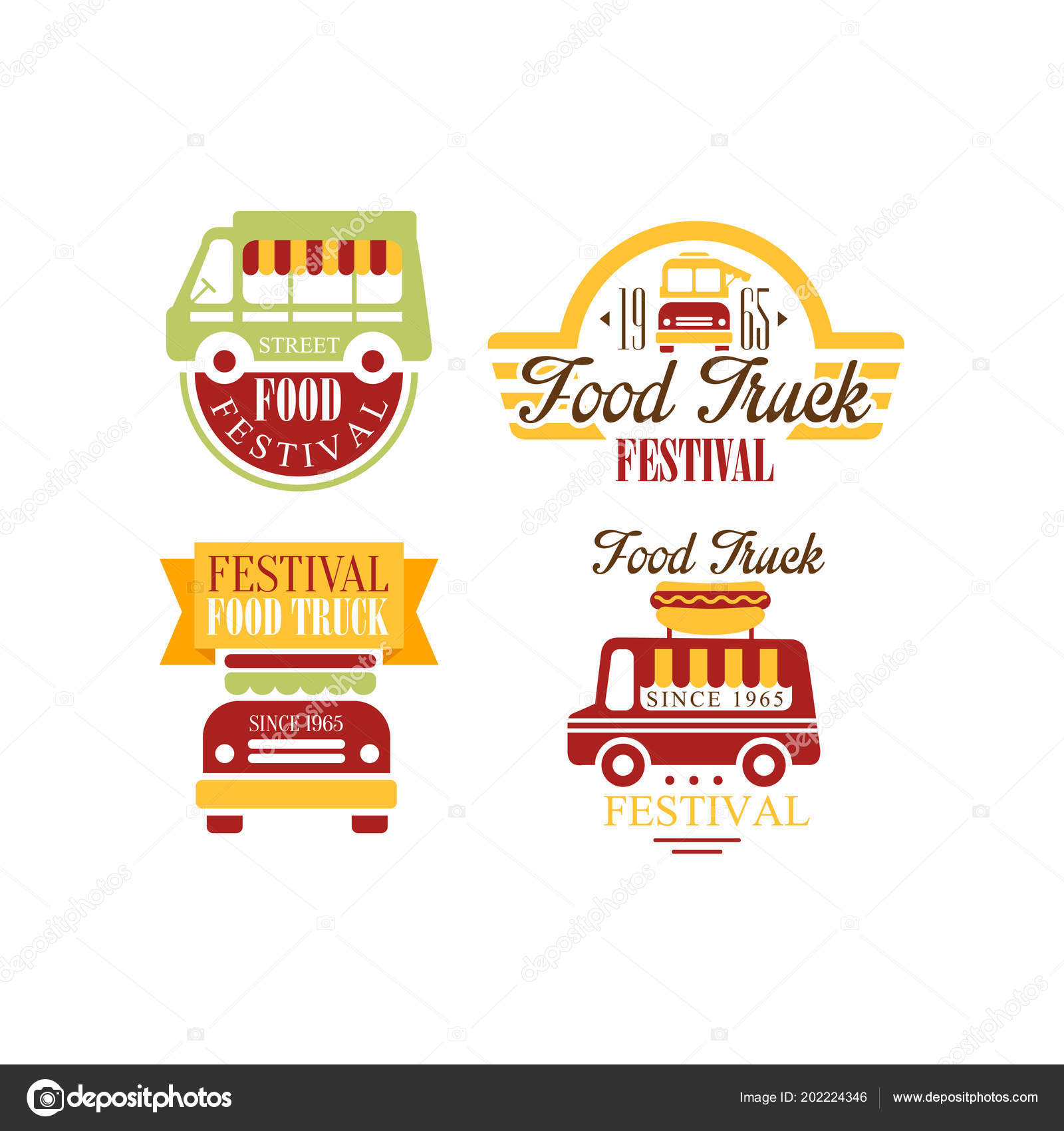 Vector Set Of Colorful Food Truck Emblems Logos With