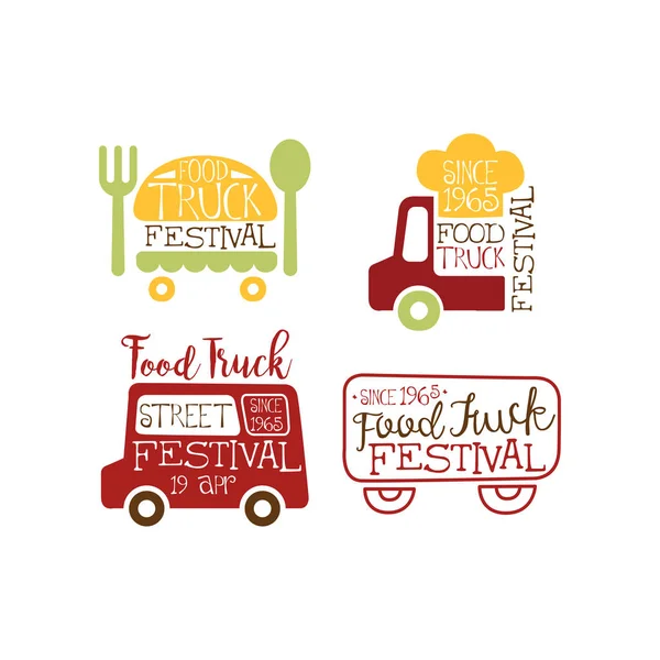 Set Emblemi Creativi Festival Del Food Truck Street Fast Food — Vettoriale Stock