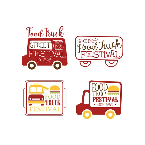 Set vettoriale di modelli di logo creativo per food truck cafè. Mangiare in strada. Tema fast food. Design per poster promozionale o volantino del festival — Vettoriale Stock