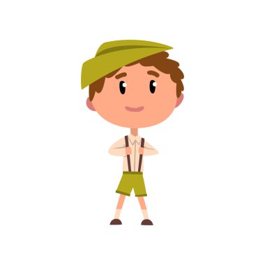 Alman çocuk çocuk çizgi film karakteri geleneksel kostüm vektör çizim beyaz zemin üzerine Ulusal giysiler içinde