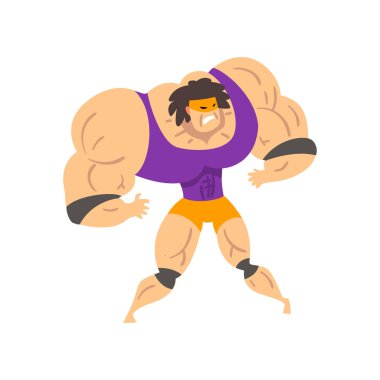 Kızgın güçlü güreşçi karakter maskeli, eğlence spor gösterisi vektör çizim beyaz bir arka plan profesyonel avcı