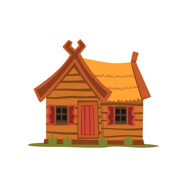 Ξύλινα χώρα οικολογικό σπίτι, παραδοσιακό σπίτι διανυσματικά εικονογράφηση σε λευκό φόντο — Διανυσματικό Αρχείο